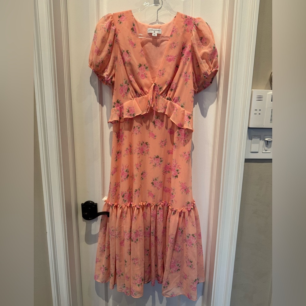 LoveShackFancy X Target Peach Floral Puff Sleeve Midi Dress
